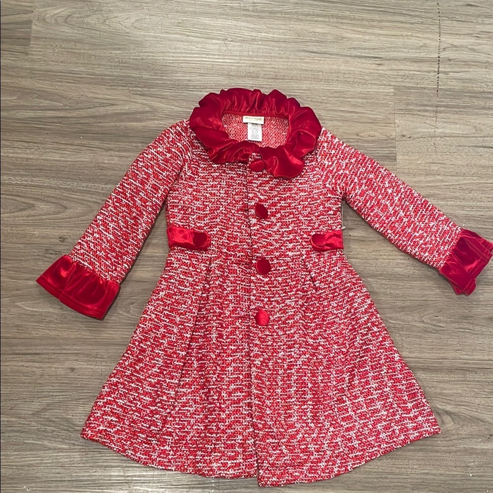 Red Tweed Coat with Velvet Accents